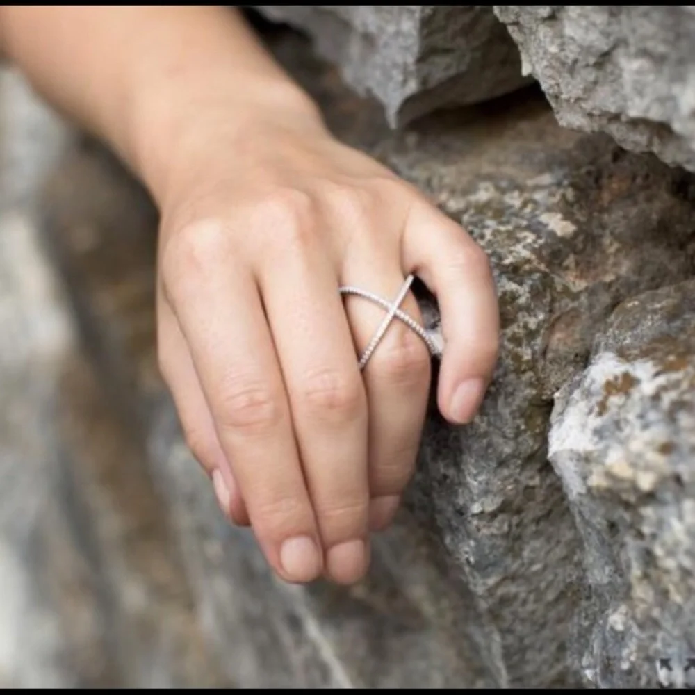 X Fashion Ring 7, Silver color CZ Diamond